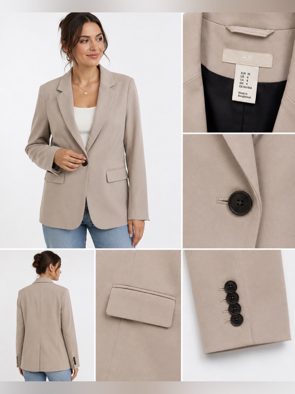 H&M Women’s Beige One-Button Tailored Blazer Jacket